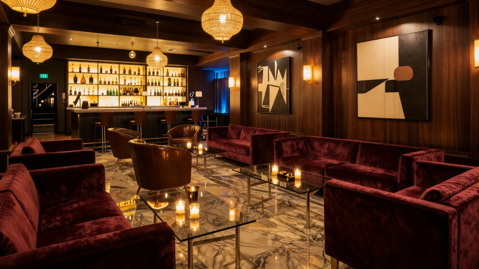 Elegancka strefa lounge i atmosfera wieczornej rozrywki